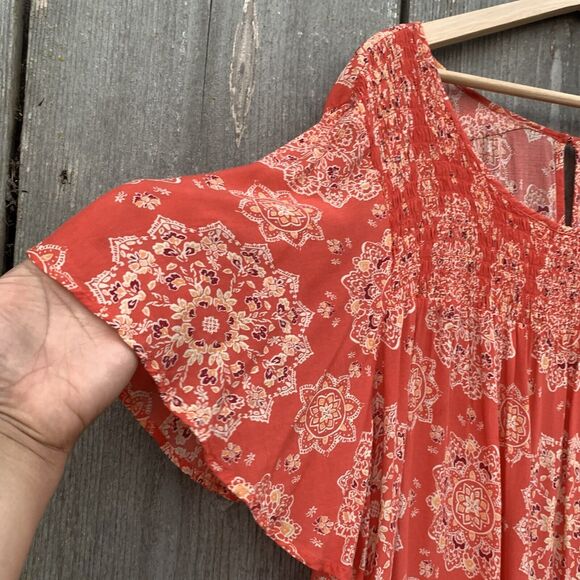 TORRID Top Womens 4XL Red Bandana Smocked Knit Gauze Crepe Off Shoulder Peasant - Picture 6 of 11